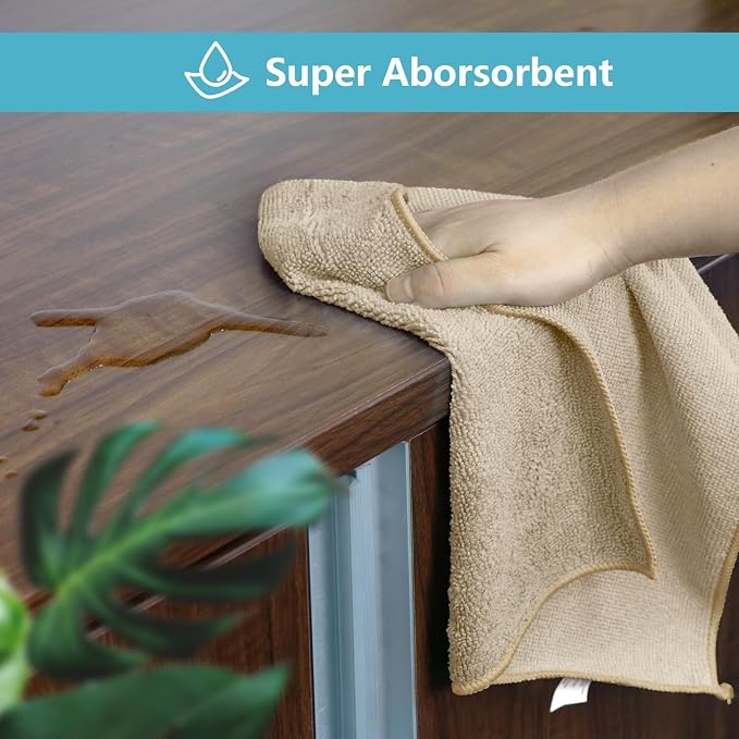 HOMEXCEL Brown Microfiber Cleaning Cloth, 8 Pack Cleaning Towels for Kitchen, Lint Free, Scratch-Free, Highly Absorbent, and Reusable Cleaning Rags for House, Window and Glass, Cars, 11.5 X11.5 inch