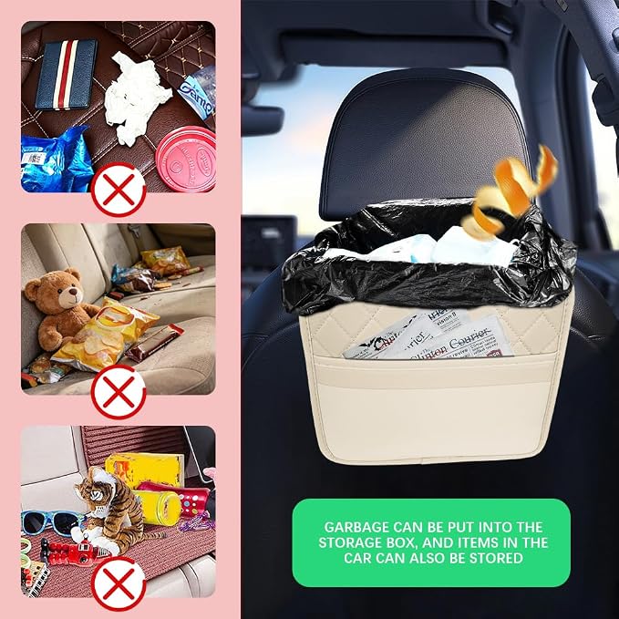 Car Seat Back Organizer, Car Organizers and Storage, PU Leather Vehicle Backseat Hanging Storage Pocket, Multipurpose Auto Organizer Hanging Universal for Most Vehicles (Beige)