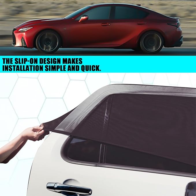 Car Window Sun Shade Cover 4PCS, Breathable Mesh Side Window Sunshade with UV Protection, Privacy Screen, Mosquito Net Curtain, Reduce Sun Glare & Heat, Cover Full Window for Most SUVs Sedans