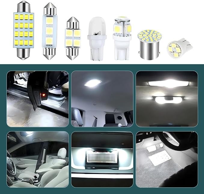 42 PCS Car LED Lights Interior Kit, T10 31 mm 36 mm 41 mm Reading Light License Plate Light, Plug and Play Wide Angle Ultra-bright LED Interior Lights, Universal Car Lights Interior (White)