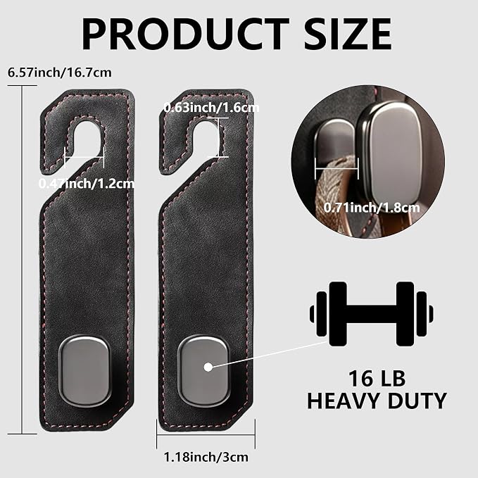 Purse Hook for Car Seat Headrest, Suede Car Purse Hook, Heavy Duty Car Hook Organizer for Handbags, Grocery Bags & Backpacks, Universal Car Hooks for SUV Truck Interior(Black,2pc)
