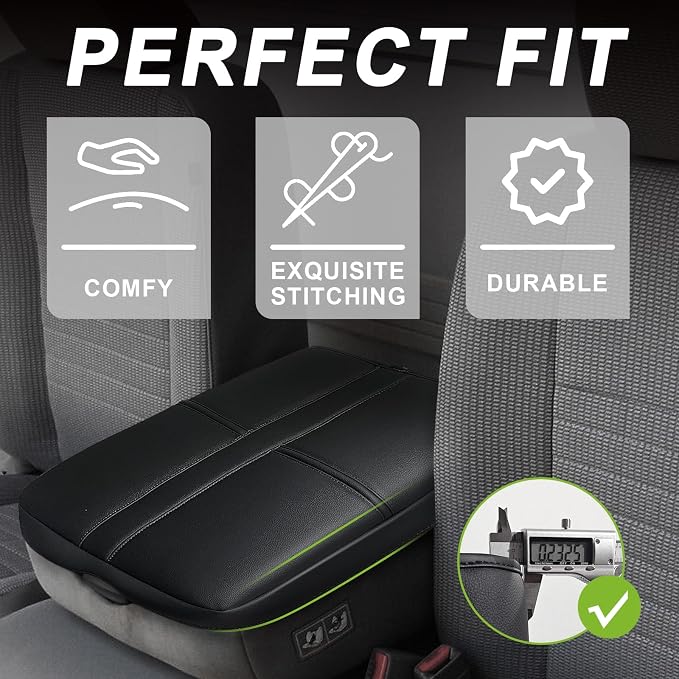 Muslogy Center Console Armrest Cover Fit for Dodge Ram1500/2500/3500 2002-2012 Accessories, Comfort Armrest Pad Console Lid Cushion Vegan Leather Regular Thick(Jump Seat ONLY)