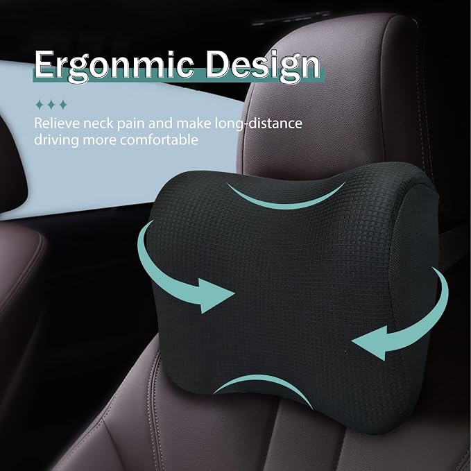 Super Fit Car Headrest Pillow, Car Pillow for Driving with Adjustable Strap | 100% Memory Foam Neck Pillow, Breathable Removable Cover & Ergonomic Design - Softness Travel Car Neck Pillow(Black, 1PC)