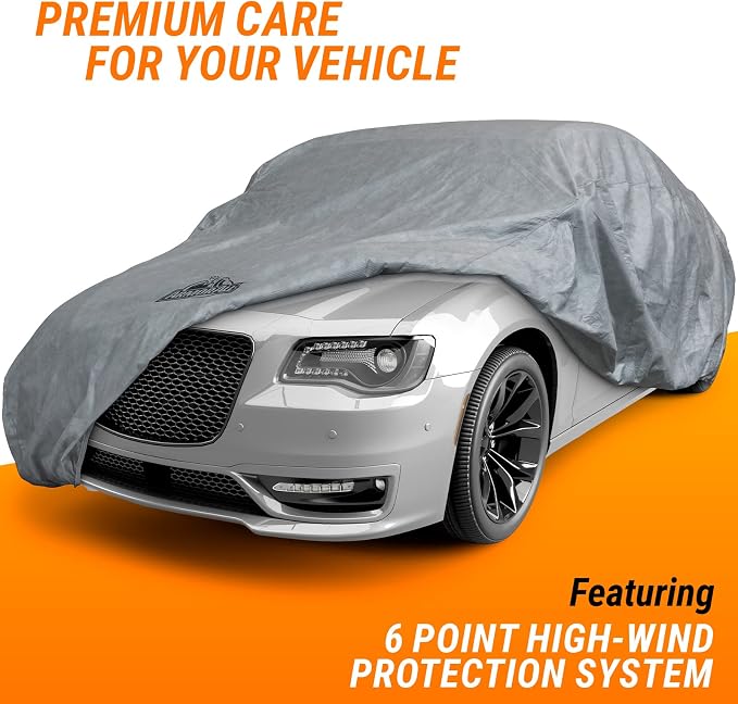 Armor All Car Cover Waterproof All Weather Heavy Duty, Sedan up to 228" | Scratch-resistant soft lining, 6 secure straps, includes storage bag, works for Sun Rain Snow Hail Outdoor Indoor Protection