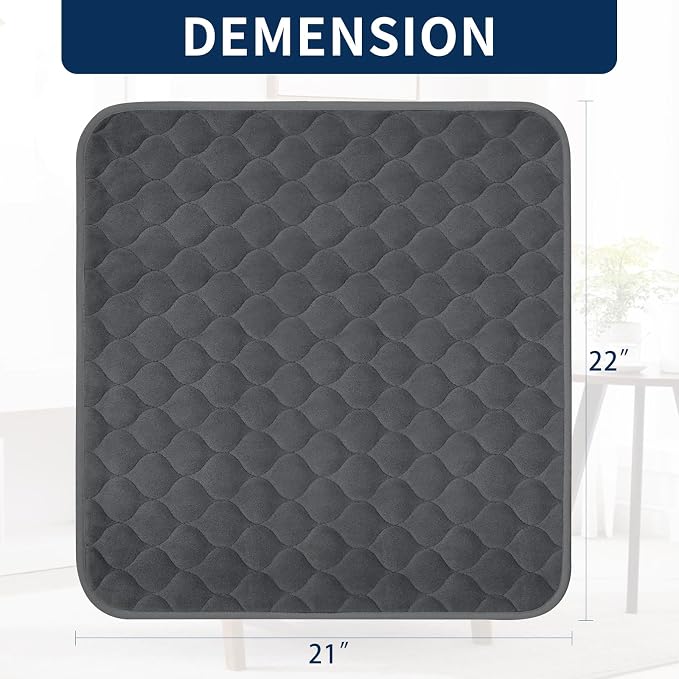 Reusable Waterproof Incontinence Chair Pads (22" x 21") - Machine Washable Seat Protector - Chair Protector Seat Cover, Extra Heavy Absorbency, Seat, Car, Wheelchair & Recliner (Grey, 2 Pack)