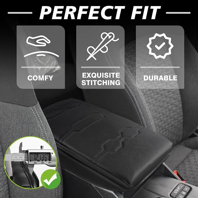 Muslogy Center Console Armrest Cover Fit for Ford Ranger 2024 2025 2026 Accessories, Comfort Armrest Pad Console Lid Cushion Vegan Leather 1-Inch Extra Thick(Black/Black Trim)