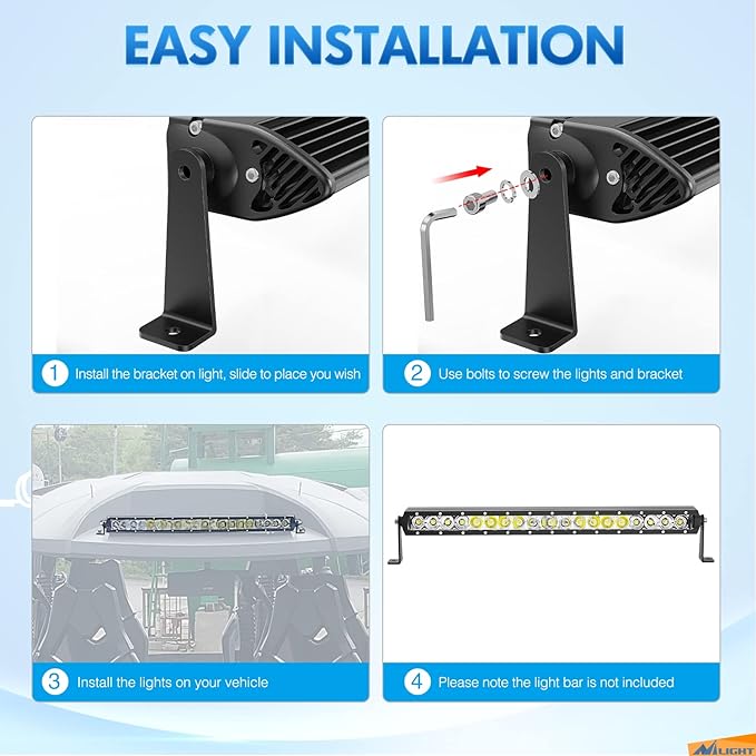 Nilight 2PCS Universal Side-Mounted Brackets Adjustable Compatible with Straight or Curved Led Light Bar, 2 Years Warranty,Black