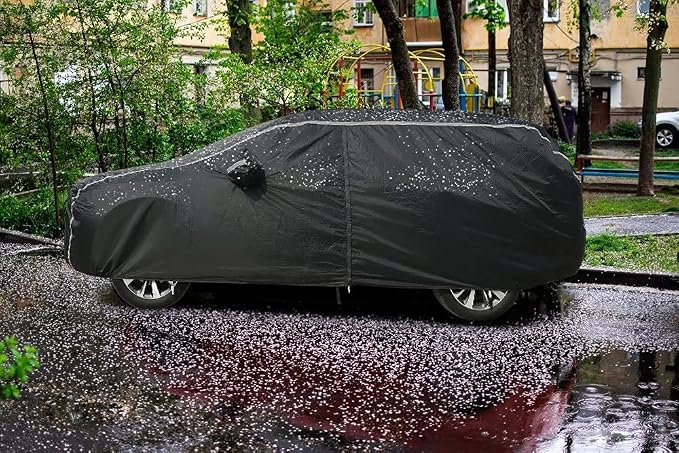 Waterproof Car Cover for Automobiles All Weather - Coverado Car Cover Heat Protection with Zipper Door, Cotton Backing Snowproof UV Protection Windproof, Universal Fit for Sedan (201"-210")