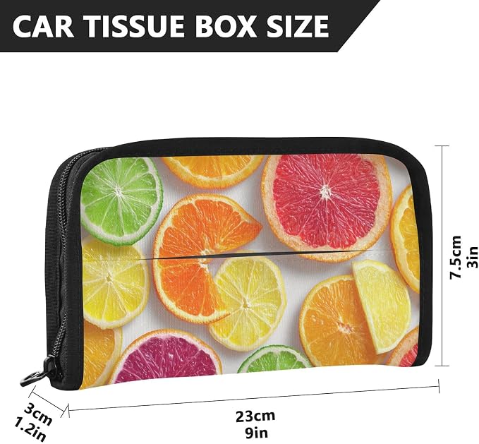 Summer Citrus Slices Car Tissue Holder Durable Napkin Holder Hanging Tissue Holders Case Car Tissues Bag for Sun Visor Seat Back Universal Auto