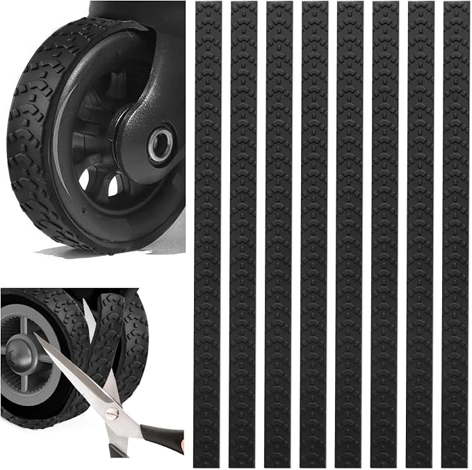 8 Pcs Adhesive Silicone Luggage Wheel Covers, Waterproof, Noise-Reducing, Shock-Absorbing Suitcase Wheel Protector for Travel, Fits Most Spinner and Office Chair Wheels (Black)