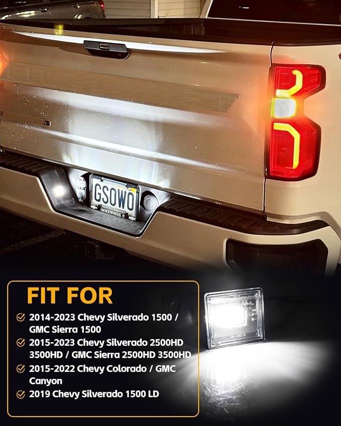 LED License Plate Lights for 2014-2023 Chevy Silverado GMC Sierra 1500 2500HD 3500HD Pickup Truck, Led Rear Tag Lamp for 2015-2022 Colorado,2015-2022 GMC Canyon, 6000K White Light, 2 Pcs