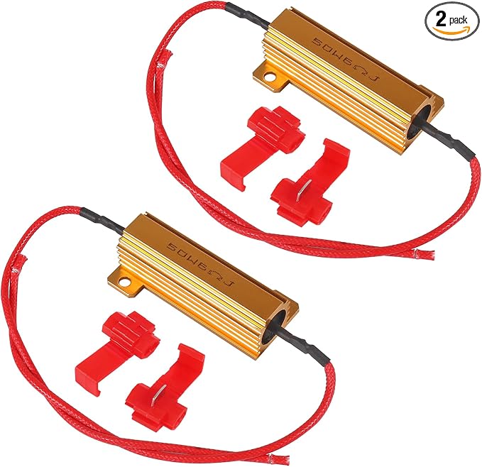 2Pcs 50W 6Ohm Load Resistor Turn Signal Blink LED Fix Fast Flash Error Code Flickering Automotive Replacement Resistors for LED Lights Indicator Controllers Bulb Headlights Tail Light License Plate