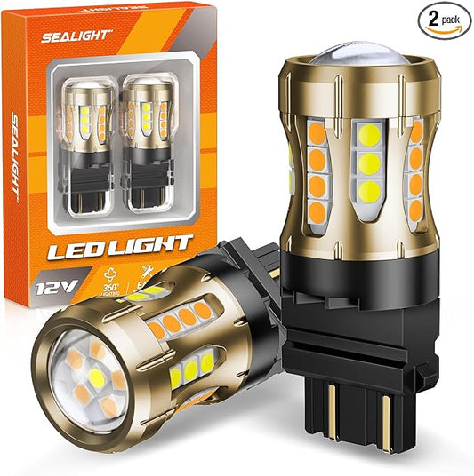 SEALIGHT 3157 Switchback LED Bulbs 3057 3457 4157 Dual Color Amber/White Anti Hyper Flash With Extra Resistor Error Free Turn Signal Lights and DRL/Parking Lights, 2PCs