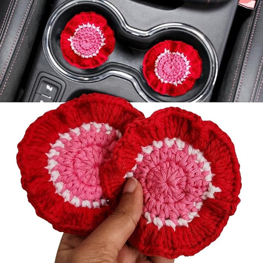 Cotton Crotchet Ruffled Flower Coaster Set (Strawberry Cream)