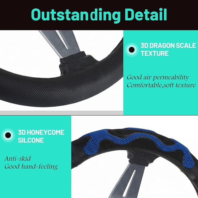 DaisyInner 17.5-18 Inch Steering Wheel Cover for Semi Truck No-Slip & Comfy Grip for Semi Trucks, Rv, Big Rig and 18 Wheelers(Mesh D,Leather,Blue)
