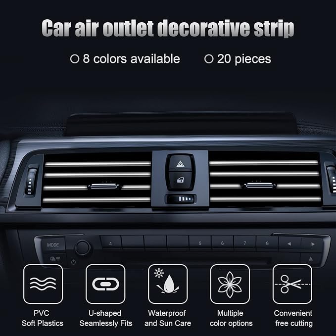 20 Pieces Universal Car Air Conditioner Vent Trim Decoration Strip Accessories, Waterproof Flexible Shiny Auto Car Interior Accessories for All Air Vent Outlets