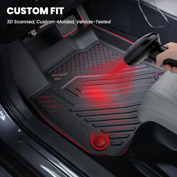 LASFIT All Weather Floor Mats for Honda Pilot 2016-2022 - 8 Seats | Full Surround TPE Mats, Tall Walls, 3D Custom Fit, Non-Slip, All-Weather, Easy Clean, Tool-Free Install, Safe Pedal Clearance