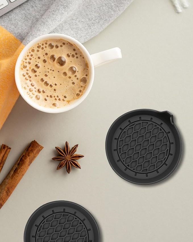 Car Coasters 4 Pcs with Duster Brush, Universal Non-Slip Cup Holders | Universal Car Cup Coaster Waterproof Sift-Proof Spill Holder (Black)