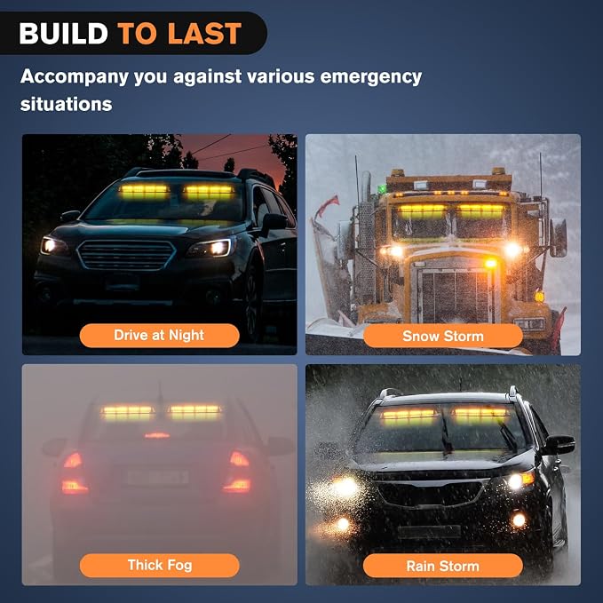 Nilight 32LED Amber Emergency Dash Strobe Lights with Controller Suction Cups Warning Hazard Interior Front/Rear Windshield Deck Split Light Bar for Trucks Construction Vehicles