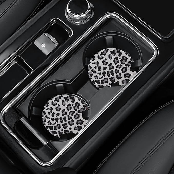 4 Pack Snow Leopard Print Car Coasters, 2.75inch Neoprene Cup Pad Mat for Cup Holders