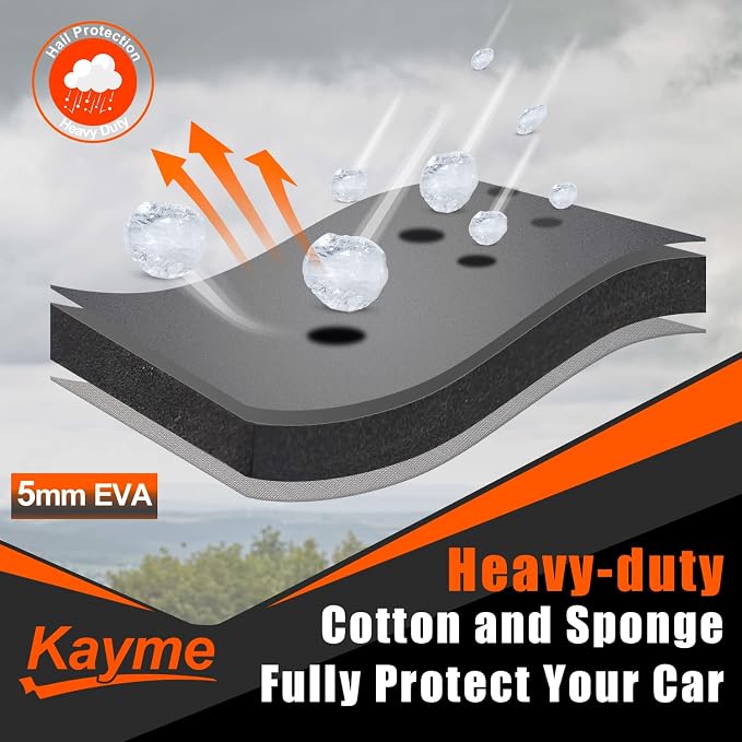 Kayme Hail Protector Car Cover，Anti Hail Thickened Multi-Layered EVA Car Cover Waterproof Sun UV Rain Snow All Weather, Outdoor Hail Protection Cover, Fit SUV Jeep-Length (182 to 191 Inch) .Grey
