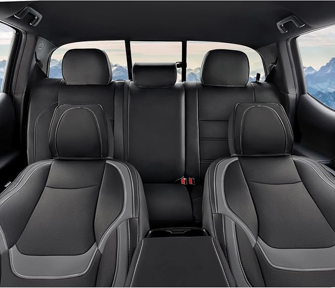 DrCarNow Super Cover for Toyota Tacoma Seat Covers 2016-2019 2020 2021 2022 2023,Fit for Tacoma Crew Cab/Double Cab (Black and Gray) Waterproof Leather Accessories(Not Fit the Fourth Generation)