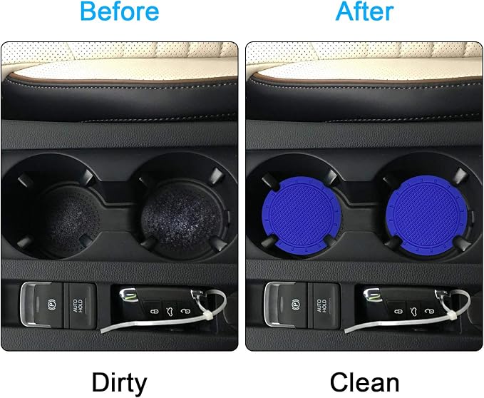 Car Coasters, Wisdompro 4 Pack PVC Car Cup Holder Insert Coaster - Anti Slip Universal Vehicle Interior Accessories Cup Mats for Women(Diameter 3", Blue)