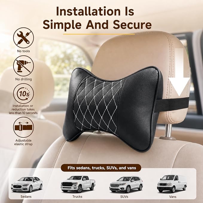 2PCS Car Headrest Pillow,Ergonomically Designed Car Neck Pillows with Diamond Pattern,Adjustable Head Rest Pillow for Cars for Driving Travel,Neck Fatigue and Pain Relief