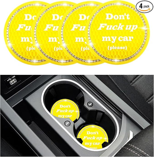 4 PCS Bling Car Cup Coaster, 2.75 Inch Anti-Slip Cup Holder Insert Coasters, Universal Crystal Rhinestone Auto Drink Car Cup Mat, Interior Car Accessories for Women Girls (Yellow)