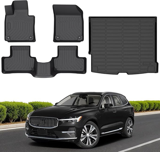 Floor Mats & Cargo Liner for 2018-2026 Volvo XC60 (Fit T5/T6, NOT Hybrid) | All Weather Floor Liners TPE Custom Fit Volvo XC60 1st & 2nd Row & Trunk Mat Accessories Car Mats