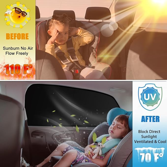 XCBYT Magnetic Car Side Window Shades 4 Pack, 100% Blackout Privacy | Blackout privacy for camping, naps & work. Keeps your car cool. Fits steel frames only, measure first. Handle magnets gently