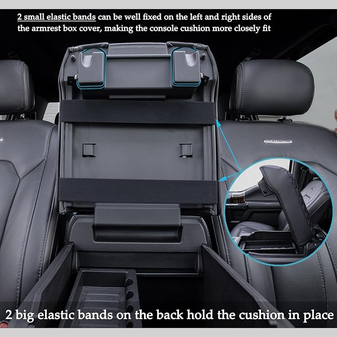 JDMCAR Center Console Cushion Compatible with 2015-2020 Ford F150/2017-2022 F250 F350 F450 and 2018-2024 Expedition Accessories, Customized PU Leather Armrest Cover Protector (Bucket Seat Only)