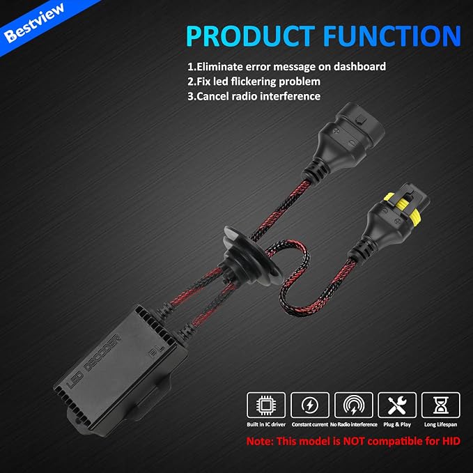 9005/9006/H10/HB4 LED Light Canbus Decoder Upgrade with Waterproof Rubber Ring: Anti Flicker Harness, Resistor Decoders Error Free, LED Warning Canceller Resistor Adapter, Pack of 2