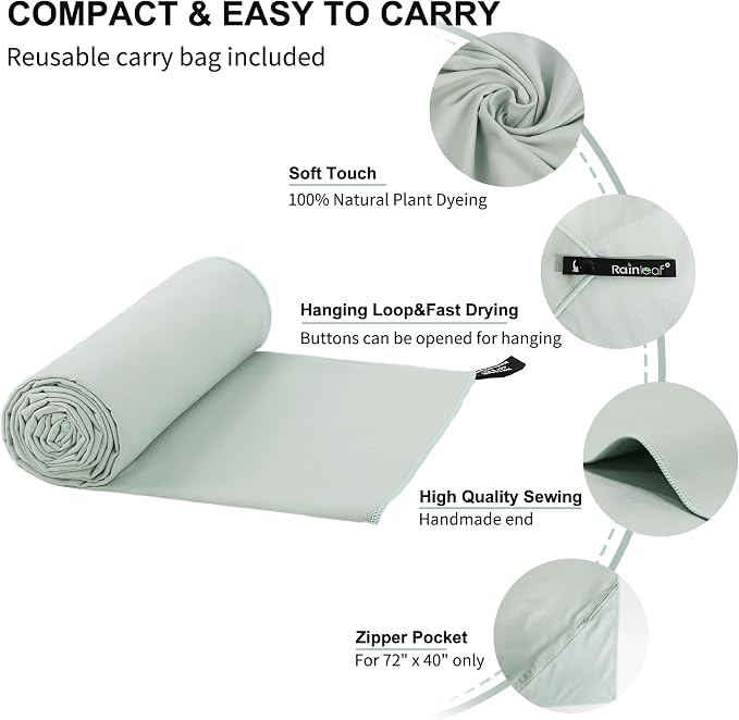 Rainleaf Microfiber Towel Quick Dry Camping & Travel & Gym Towel. Compact | Super Absorbent, Lightweight, Fast Drying. Suitable for Beach, Bath, Backpacking, Hiking, Swim.
