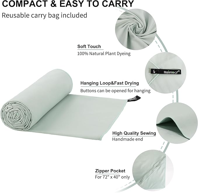 Rainleaf Microfiber Towel Quick Dry Camping & Travel & Gym Towel. Compact | Super Absorbent, Lightweight, Fast Drying. Suitable for Beach, Bath, Backpacking, Hiking, Swim.