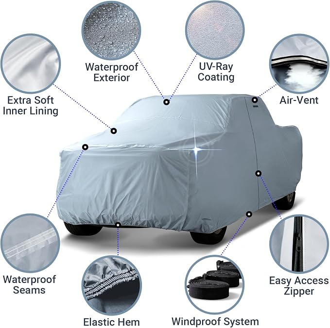 iCarCover 18-Layer Premium Truck Car Cover Waterproof All Weather, Rain Snow UV Sun Protection Covers for F150 Extended Cab, F250, F350 Crew Cab, Extended Cab, Size T87 (See Size Chart)