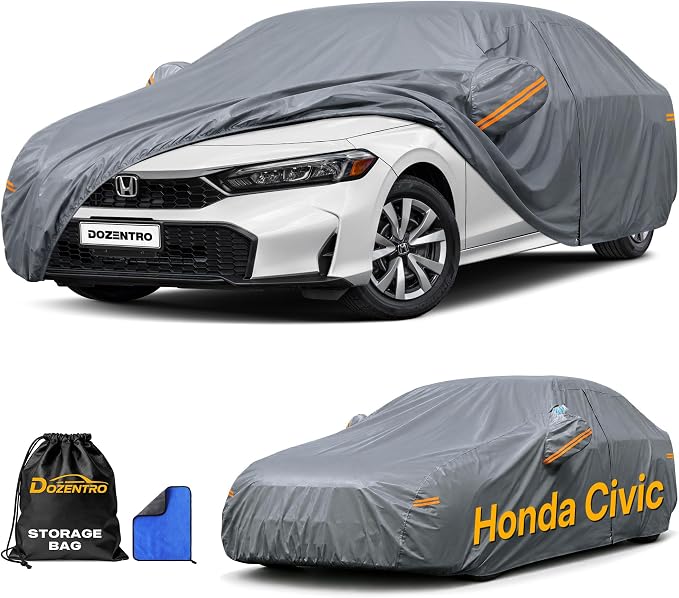 Waterproof Civic(2006-2026) Car Cover with Breathable Vents, [Upgrade] Premium Covers with Cotton Liner and Zipper Door, Sun Rain Snow Dust Uv Protection.(Gift with Towel)