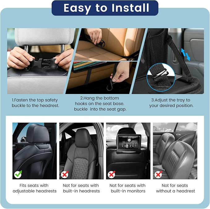 MoKo Car Organizer Back Seat, Backseat Car Organizer with Foldable Table Tray, 8 Pockets, Back Seat Organizer with Transparent Tablet Pocket for Road Trip, 600D Oxford Cloth, 1 Pack, Black