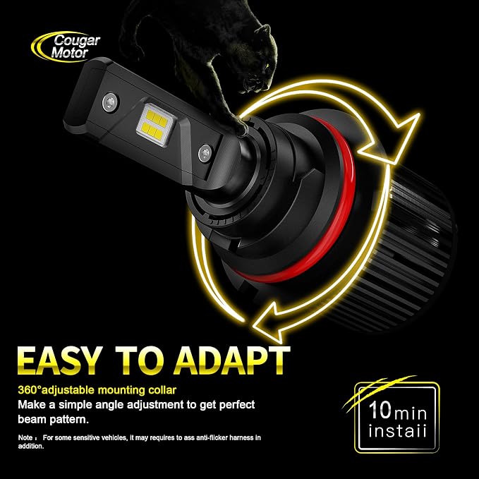 Cougar Motor 9007 Bulb, 9007/HB5 300% Brighter 6000K White K16 Series Adjustable Beam CANbus Ready Error Free Plug and Play 9007 Fog Bulbs for ATVs/UTVs, Pack of 2