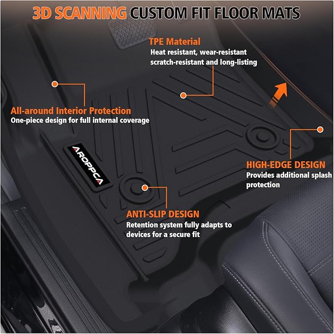 Floor Mats for 2014-2018 Chevrolet Chevy Silverado/GMC Sierra 1500 Crew Cab | All Weather Car Mats for 2015-2019 Silverado/Sierra 2500 HD/3500 HD Crew Cab, TPE Floor Liners for Silverado Accessories