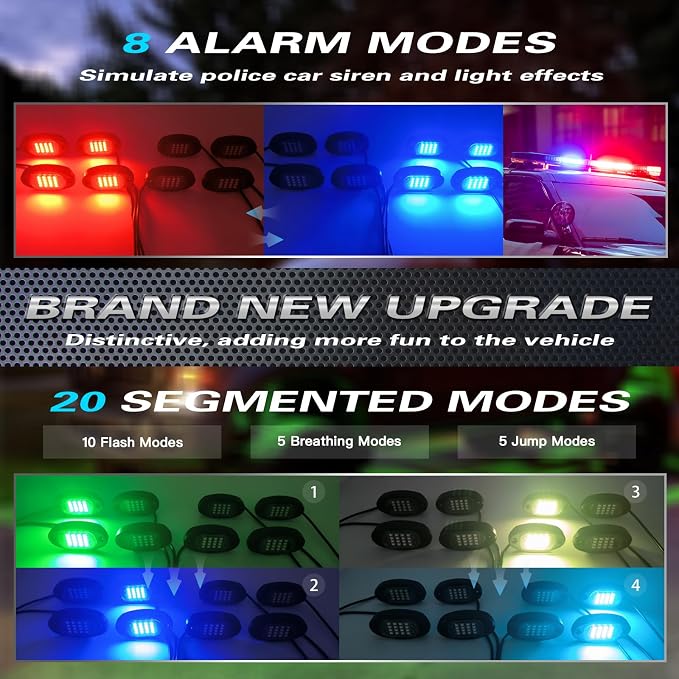 12Pods Segmented RGB LED Rock Lights Kit with APP/RF Remote Control, Upgraded Underglow Lights Multi Zone Neon Underbody Light Multi Color 12V Waterproof for Trucks Jeep UTV ATV Golf Cart Offroad SXS