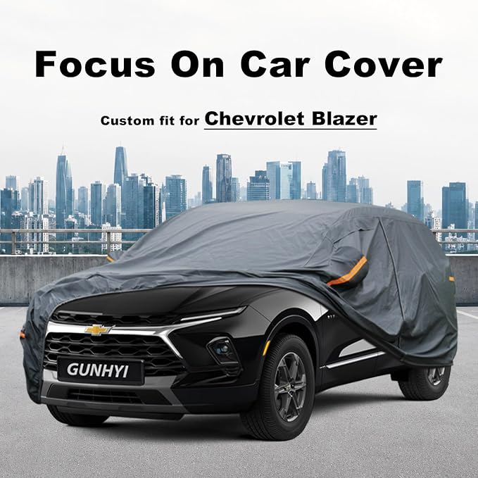 GUNHYI Premium Car Cover Custom Fit Chevrolet Blazer, 16 Layers Heavy Duty Car Cover Waterproof All Weather with Zipper Door for Sun Rain Snow Dust Uv Protection