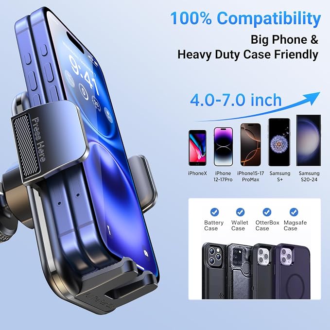 ACMEZING 3-in-1 Car Phone Holder, Suction Cup & Air Vent Dashboard Mount | 122+LBS Strongest Suction & Stable Clamp Arm, 360° Adjustable Cell Phone Mount Fits All Smartphones & Car Models