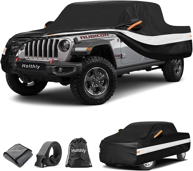 10 Layers Truck Cover Waterproof All Weather Custom Fit for Jeep Gladiator(2019-2026), Outdoor Full Exterior Pickup Car Cover for Automobiles Sun Rain Snow Ice Protection. Black
