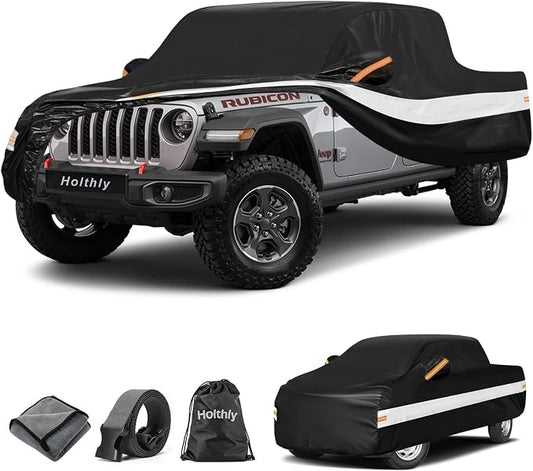 10 Layers Truck Cover Waterproof All Weather Custom Fit for Jeep Gladiator(2019-2026), Outdoor Full Exterior Pickup Car Cover for Automobiles Sun Rain Snow Ice Protection. Black