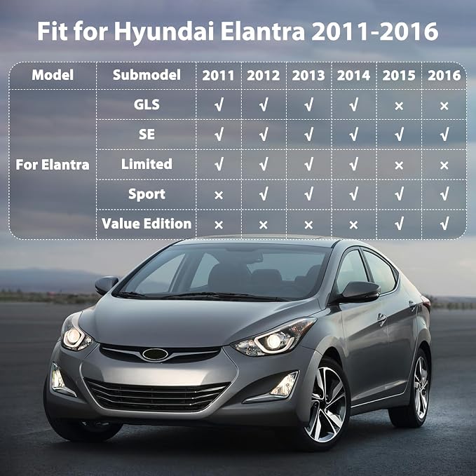Floor Mats for Hyundai Elantra 2011-2016, Custom Fit TPE Liners | All Weather Waterproof Floor Mats, Heavy Duty Anti-Slip TPE Protection, Full Set for 1st & 2nd Row Elantra Sedan