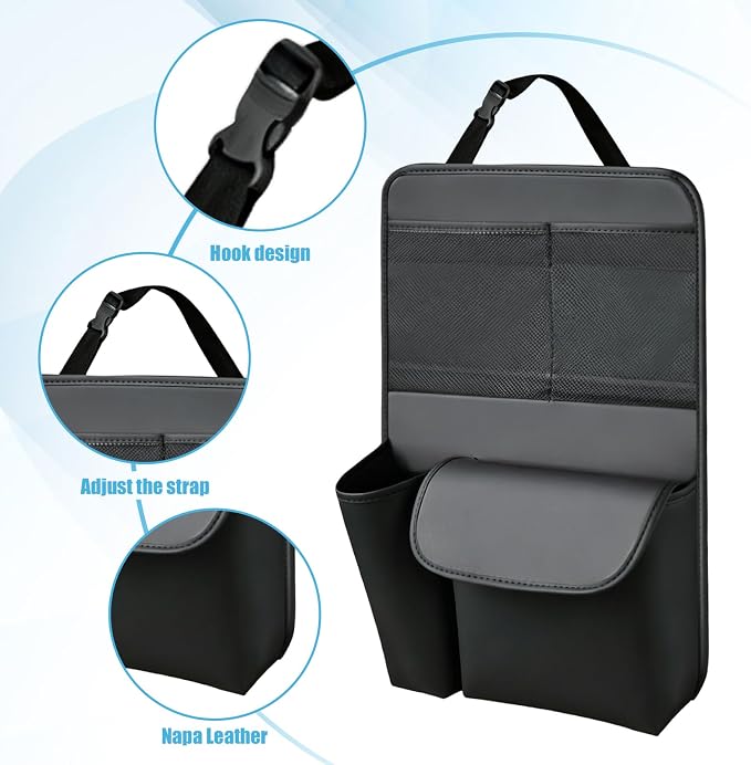 Car Backseat Organizer, Large Capacity Trunk Organizer for Cars, Detachable Automotive Back Seat Protector Kick Mat, Multi-Pocket Vehicle Seat Back Storage Bag, Car Accessories (Small)
