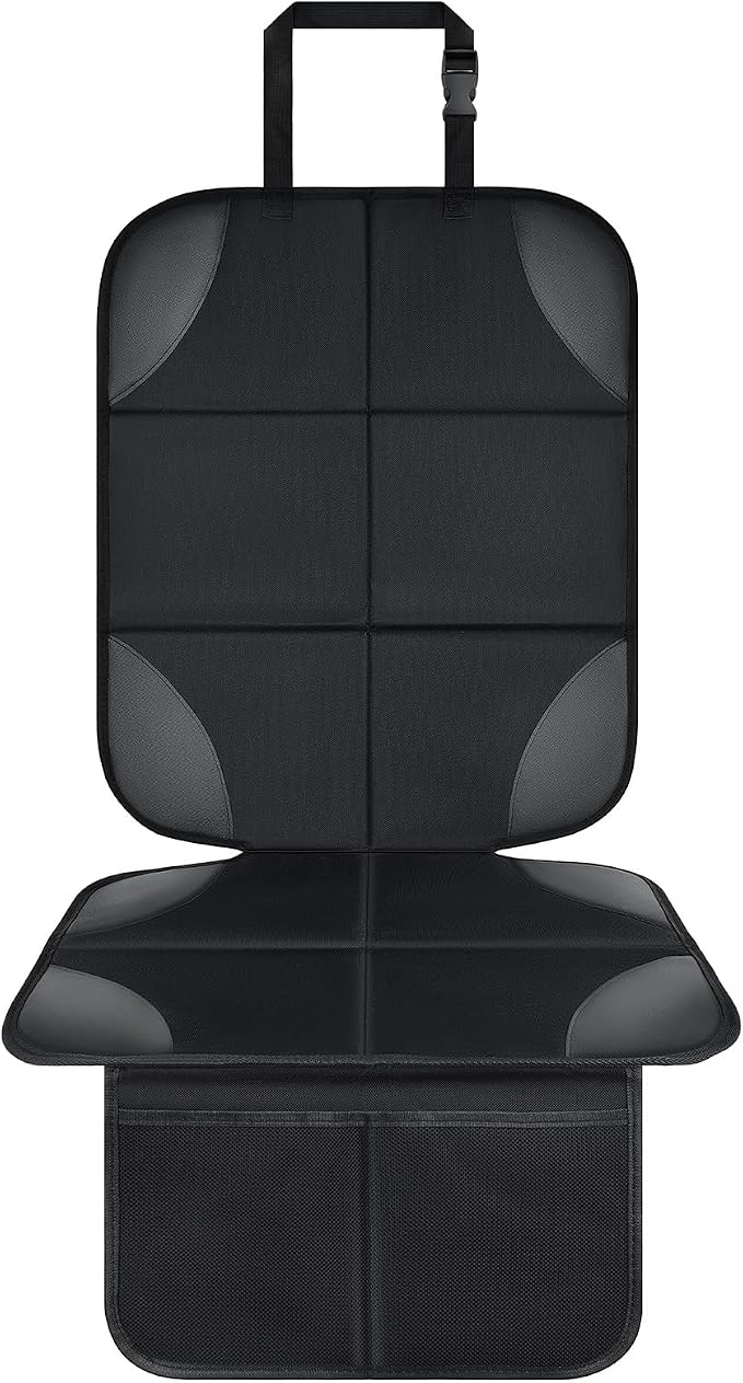 Musclez Car Seat Protectors, Car Seat Covers Waterproof 600D Fabric, Non-Slip Backing & 2 Mesh Pockets Carseat Protector for Child Safety Seats, Pets, Automotive Interior Protection (Black-1pcs)