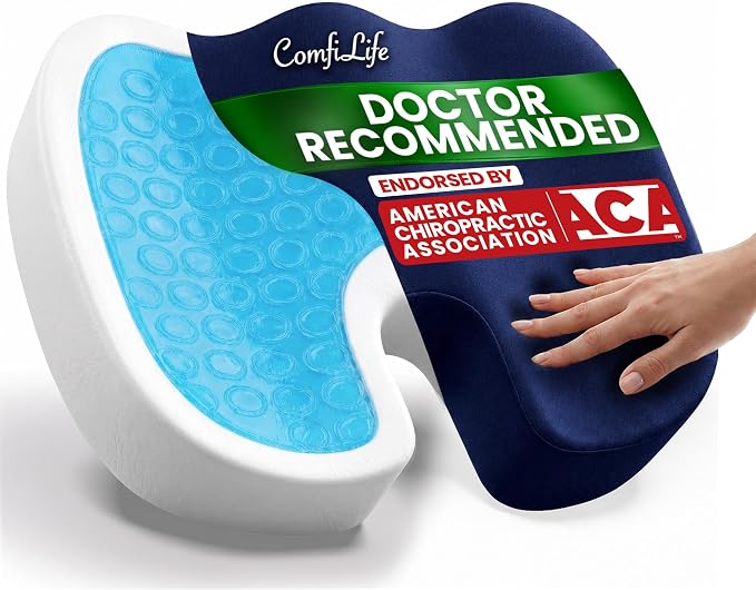 ComfiLife Gel Enhanced Seat Cushion – Office Chair Cushion – Non-Slip Gel & Memory Foam Coccyx Cushion for Tailbone Pain - Desk Chair Car Seat Cushion Driving - Sciatica & Back Pain Relief (Navy)