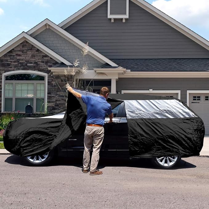 Titan Jet Black Poly 210T Car Cover for Compact SUV 170-187". Waterproof, UV Protection, Scratch Resistant, Driver-Side Zippered Opening. Fits Rav4, Rogue, CR-V and More.